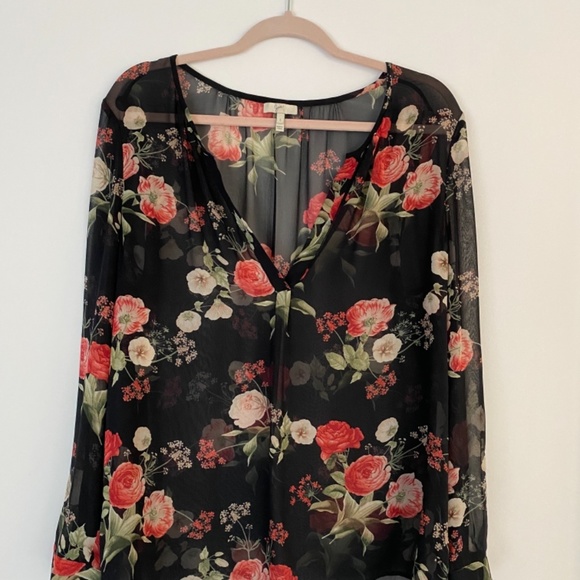 Joie Maurelle Sheer Silk Floral-Print Blouse (L) - Picture 2 of 3